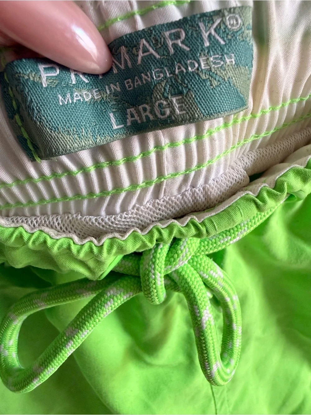 Primark Neon Lime Green Drawstring Elastic Waist Stretch Swim Shorts Size Large